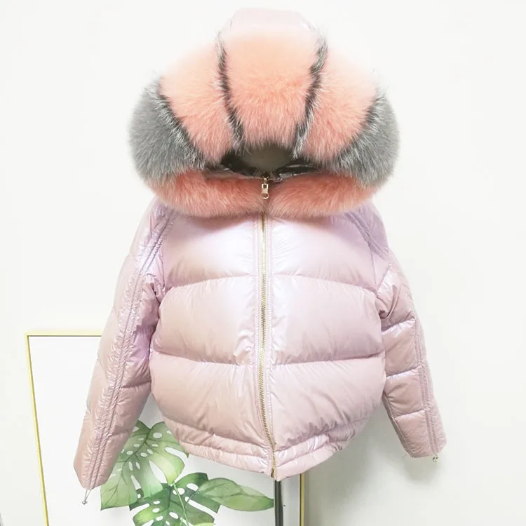 

Plus Size Korean Fancy Reversible Puffer Down Overcoat Real Fox Fur Collar Winter Shiny Women Down Jackets Fur Puffer