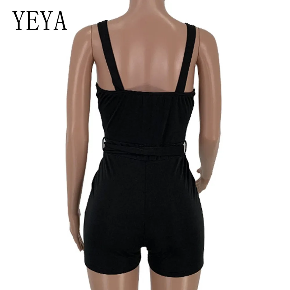YEYA Women Bodycon Jumpsuits Summer Sleeveless Sexy Deep V-neck Short Overalls Elegant Rompers Playsuit with Waist Belt Macacao YEYA Women Bodycon Jumpsuits Summer Sleeveless Sexy Deep V-neck Short Overalls Elegant Rompers Playsuit with Waist Belt Macacao