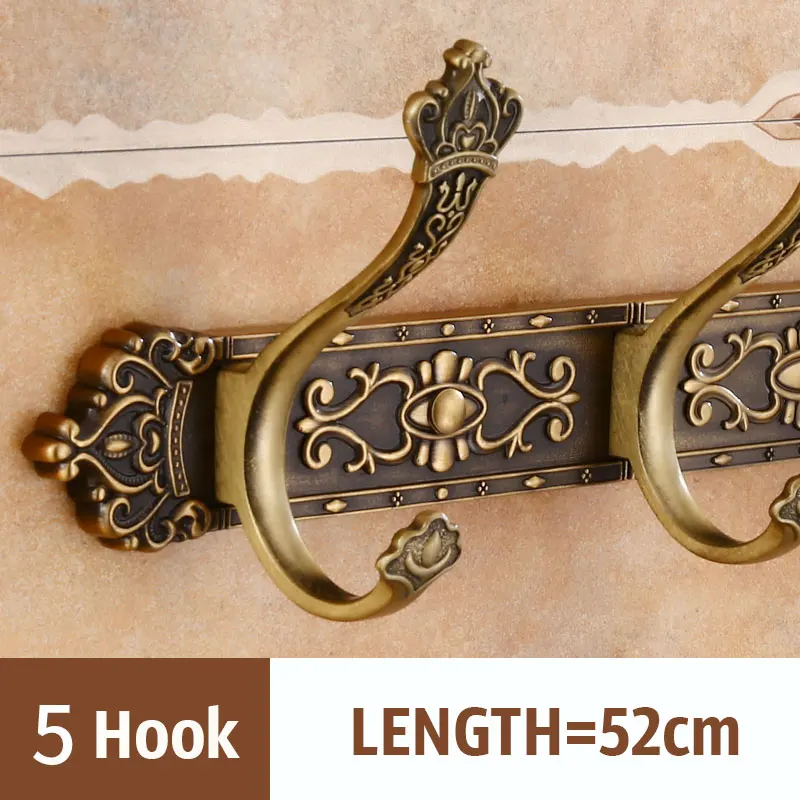 MEIFUJU винтажные крючки для ванной алюминиевый античный крючок для халата бронзовые металлические крючки для пальто современные настенные вешалки для одежды резьба крюк - Цвет: 5 Hook