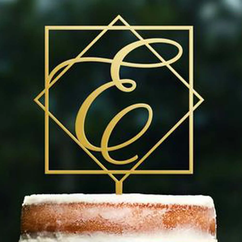 Personalized Gold Letter Cake Topper Geometric Wedding Letter Cake Topper for Wedding Modern