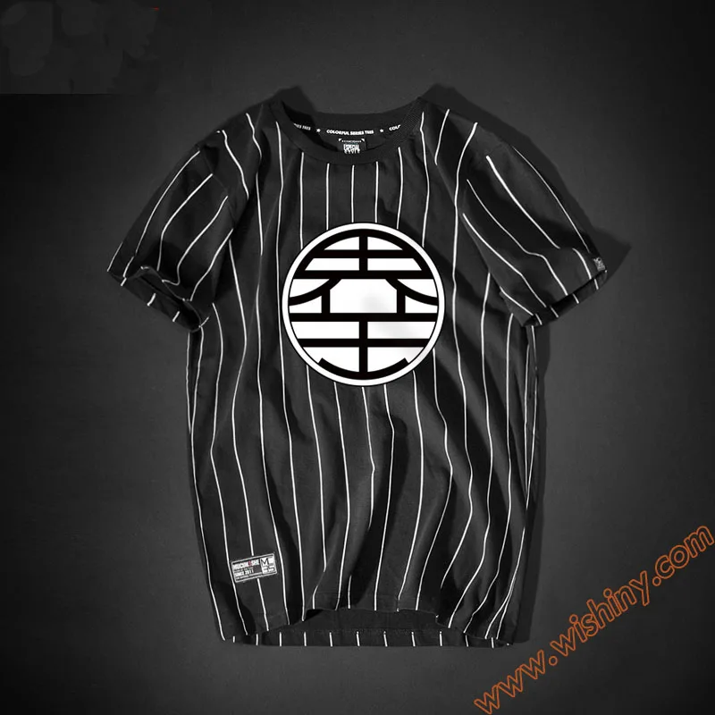 

Fashion Dragon Ball Kaioshin T-shirt DB Kai Men Boys 100% Cotton Black Striped Tee Shirts