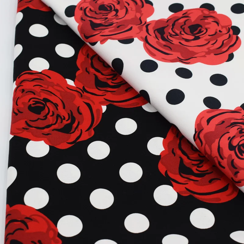 

Rose And Spots Printed Cotton Fabric For Dress Fashion Stoffen DIY Material Sewing Clothing Costura Vestidos Tissu au Metre Tela