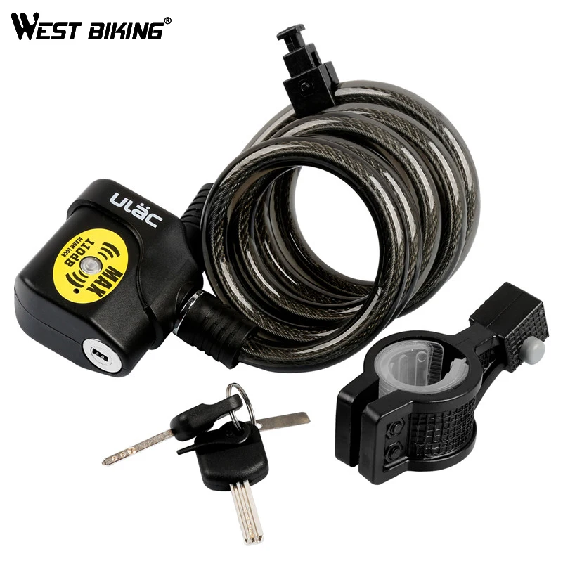 

WEST BIKING Bicycle Lock 110DB Shock Shear Warning Cable Lock Loudly Bike Accession Mountain MTB Road Cycling Bicycle Alarm Lock