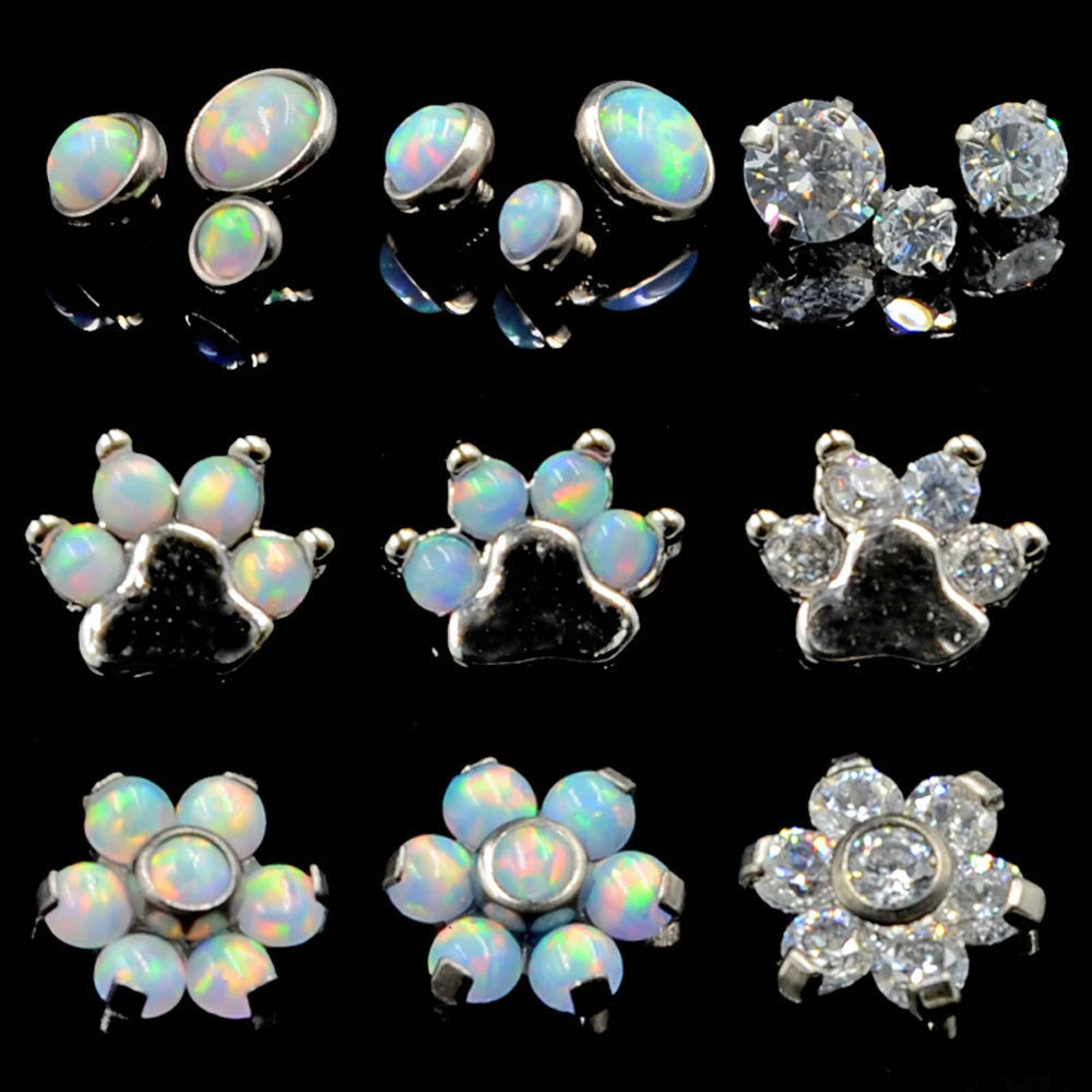 

BOG-3PCS Steel Opal Zircon Flower Ear Cartilage Tragus Helix Piercing Screw Fit Top 16g Opal Labret Lip Bar Rings Sexy Jewelry