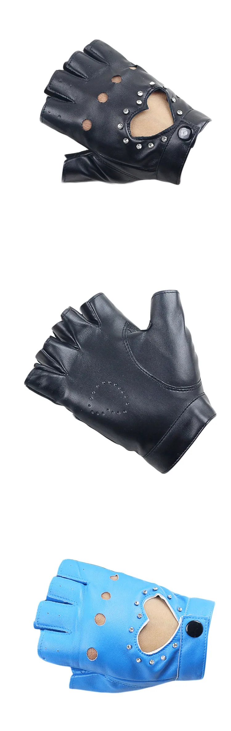 LongKeeper Для женщин кожаные перчатки PU пальцев сердце Форма полые варежки для уличных танцев diamond Дизайн фотографии перчатки G304