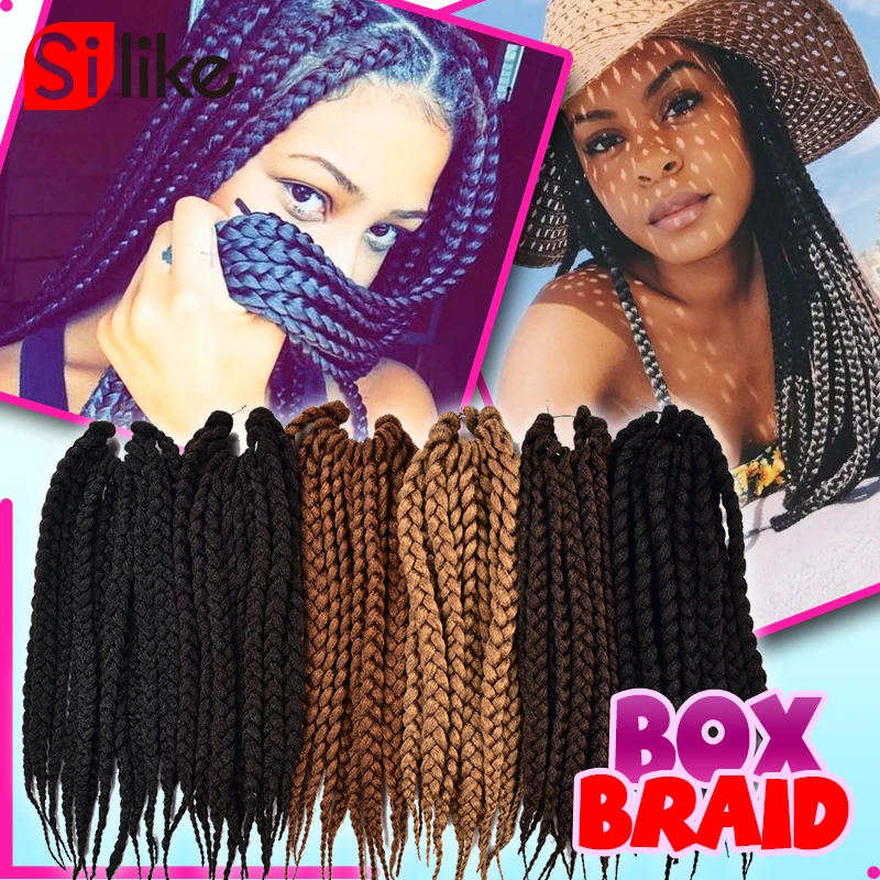 Silike 6Packs/lot Box Braids hair Crochet hair Extensions Brown Bug 12" 18" 22" 12Root/pack Synthetic Low Temperature Fiber
