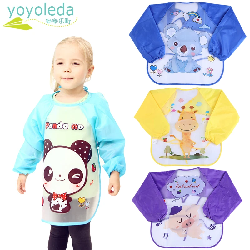 

Baby Bibs Children Cartoon Drawing Eating Feeding Burp Cloths Waterproof Long Sleeve Infant Toddler Bib Apron EVA Plastic Bibs