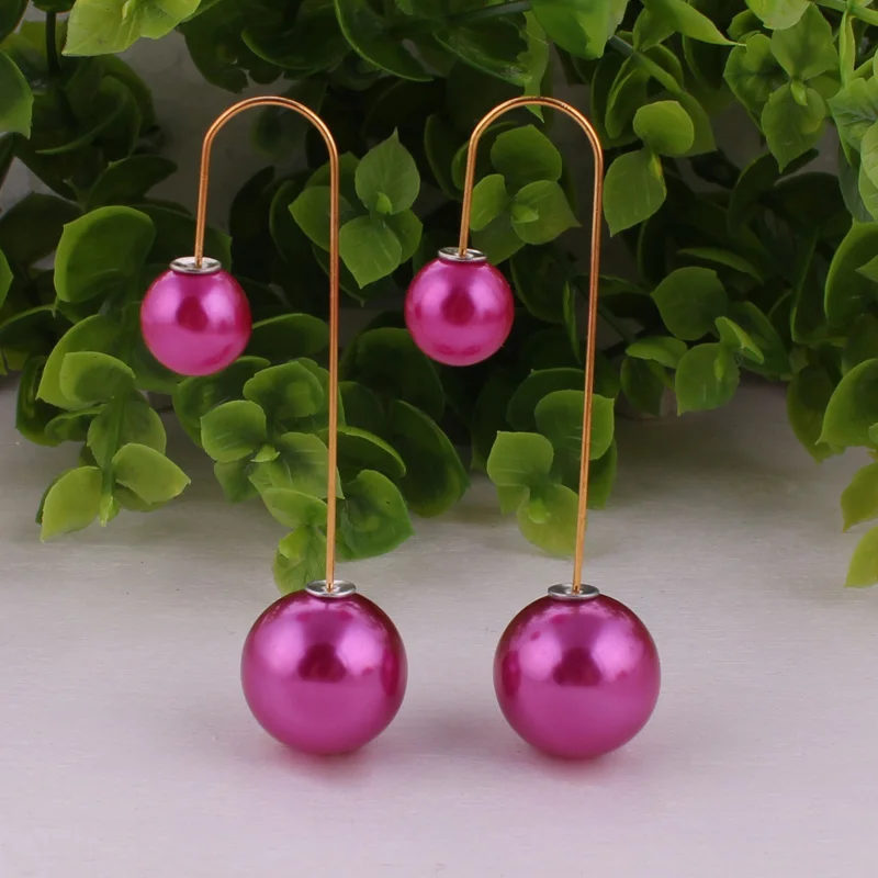 Женские серьги пусеты Boucle d'oreille большие двойные ярких цветов с жемчужинами