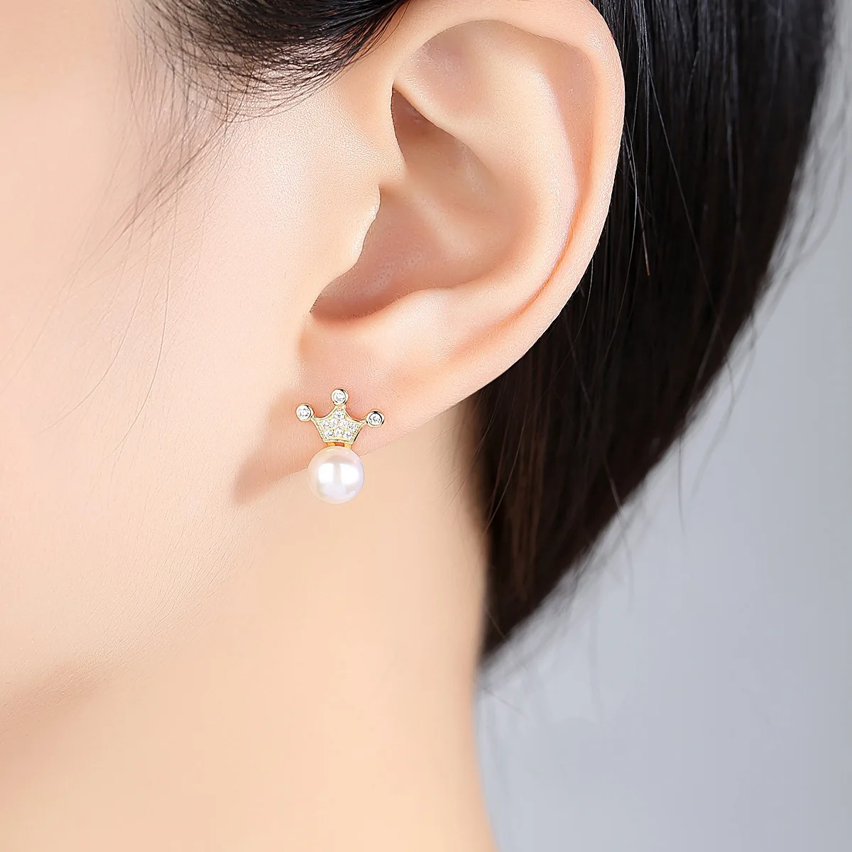 S925 Silver Earrings Stud Engagement 7-7.5mm Natural Freshwater Pearl Jewelry Korean Crown Female Wedding Pearls | Украшения и