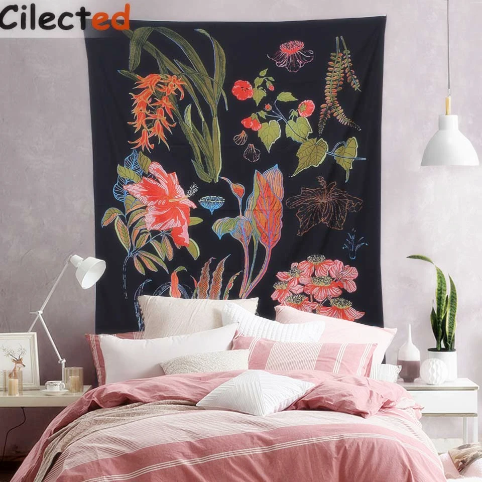 Гобелен с цветочным рисунком, настенный гобелен из полиэфирной ткани, декоративные гобелены с пейзажным принтом, гобелен с изображением мандалы, хиппи