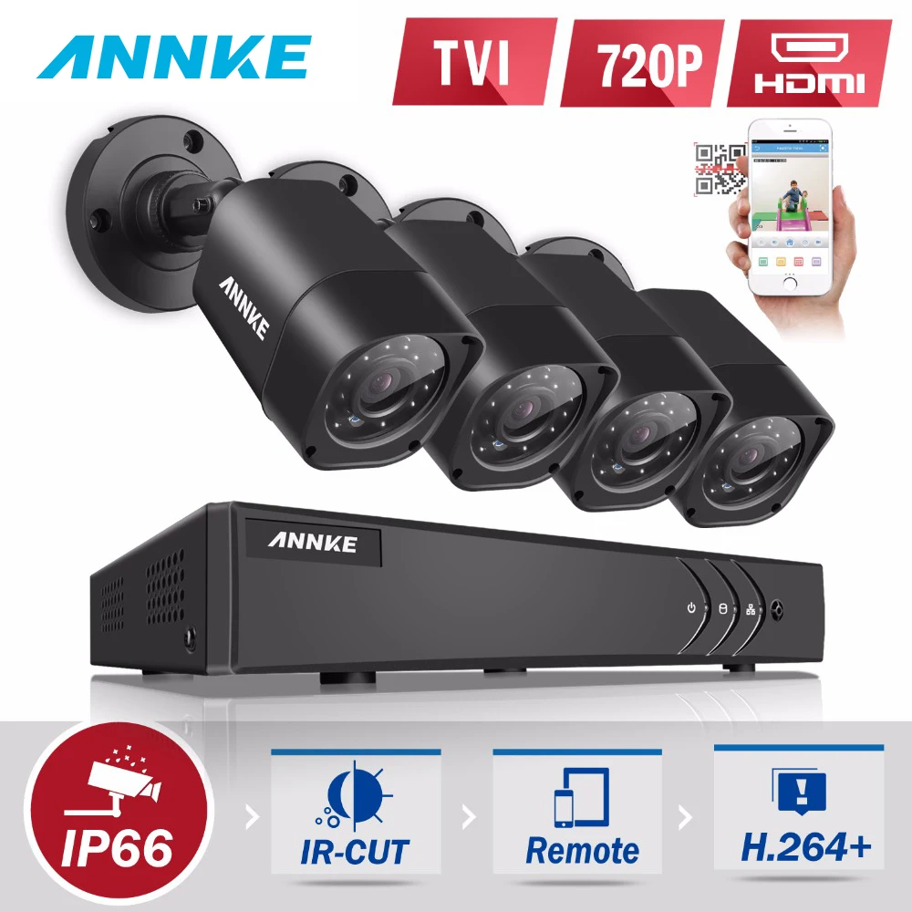 ANNKE 4CH 720P HD CCTV System 1080N DVR with 720P IR Outdoor Security Camera 4 channels Home Video Surveillance Kit Email Alert