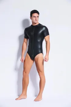 

Plus Size Lingerie Sexy Hot Erotic Sheer Bodysuit for Men Sexy Costumes Latex Catsuit Langerie Pu Leather Pole Dance Black XXL