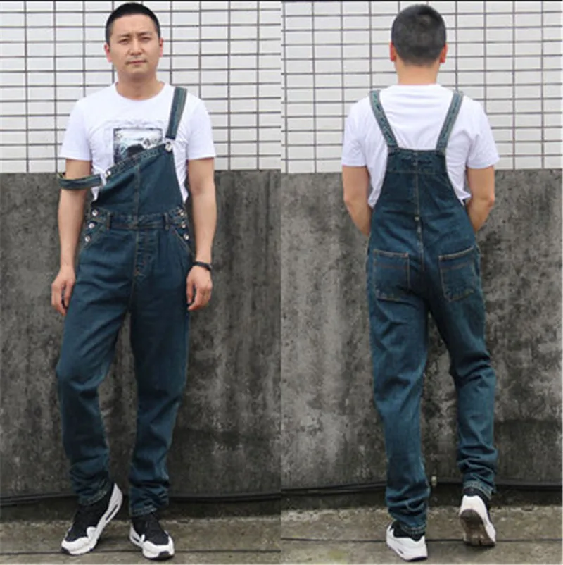 

New Fashion Men Jeans Blue Plus Size Casual Loose Overalls Baggy Denim Pants Pockets Long Trousers Straight Jumpsuit For Men