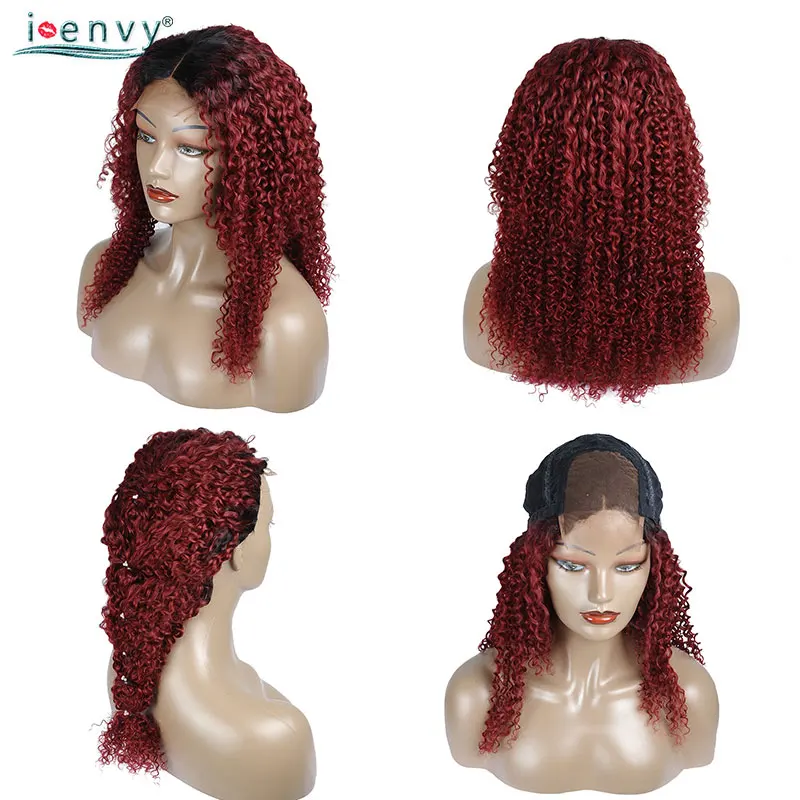 1B 99J странный вьющиеся Синтетические волосы на кружеве человеческих волос парики красный бразильский ломбер бордовые, человеческие волосы