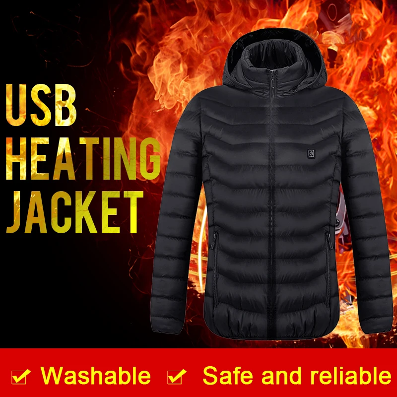 

Mens Women Heated outdoor vest Coat USB Electric Battery Long Sleeves Heating Hooded Jacket Warm winter Thermal Clothing Skiing
