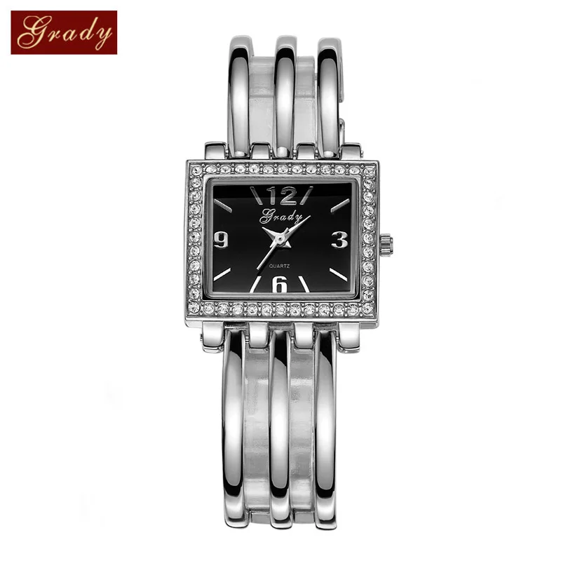 Grady Новая мода позолоченный браслет женские кварцевые часы женские часы наручные часы - Цвет: Silver Black