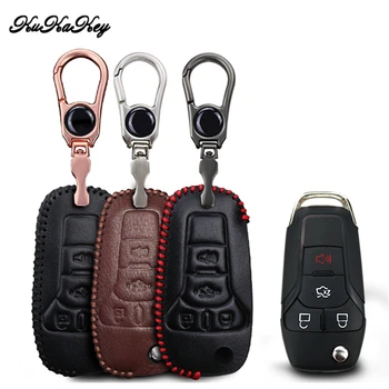 

Leather Key Case For Ford 3 Buttons Remote Car Key cover For Ford C Max Focus 3 Kuga Mondeo Mk4 Fiesta Escor Keychain Ring