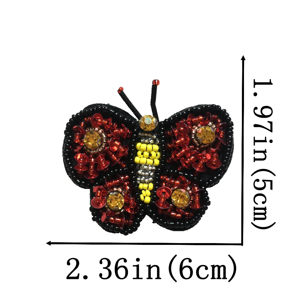 

2pcs Handmade Butterfly Beaded Patches Sew on Rhinestones Beading Patch Badge for Clothes Bags Hats Shoes DIY Decal Accessories