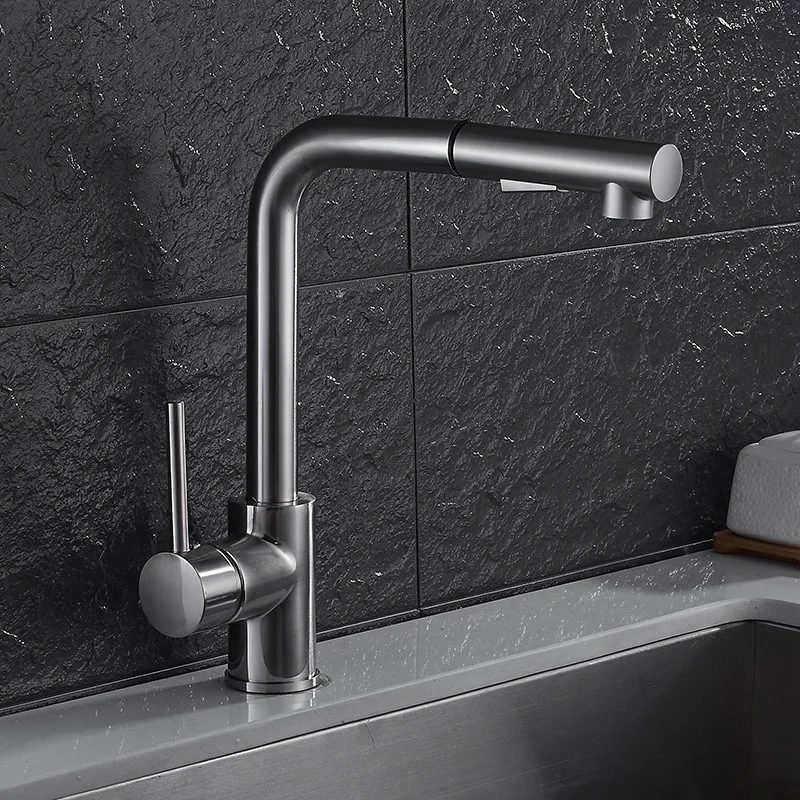 Kitchen Faucet Single Handle Pull Out Kitchen Tap Single Hole Handle 360 Rotate 304 Stainless Steel Swivel Sink Mixer Tap 9916S
