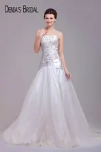 Real Photos Strapless Embroidery A-Line Wedding Dresses with Pleats Sleeveless Chapel Train Floor-Length Bridal Gowns