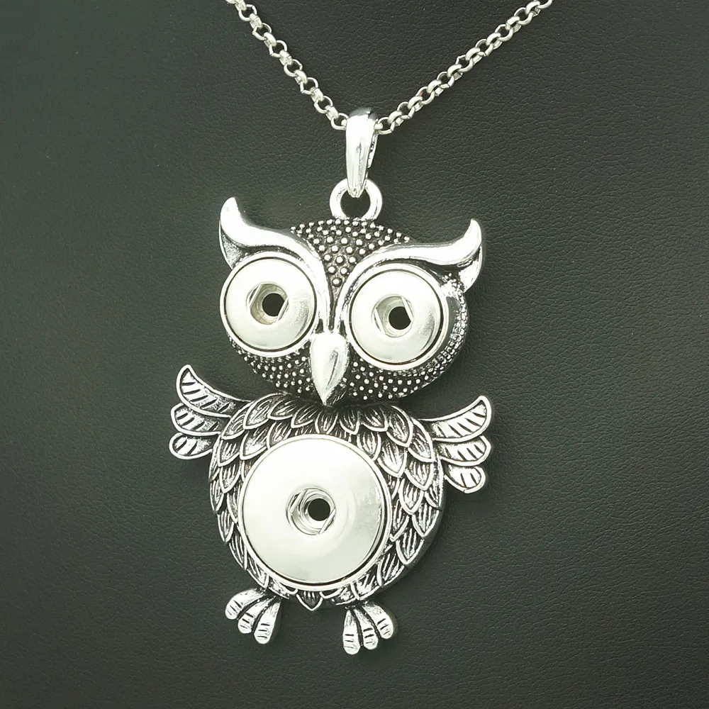 

Fashion Beauty Lovely Owl snap pendant necklace chain 60cm fit 12MM& 18MM snap buttons Fashion jewelry XL0155