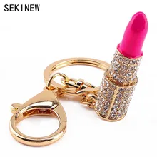 SEKINEW Шарм Кристалл брелок для ключей «губная помада» брелок стразы брелок красная роза подвеска Украшение автомобиля аксессуары