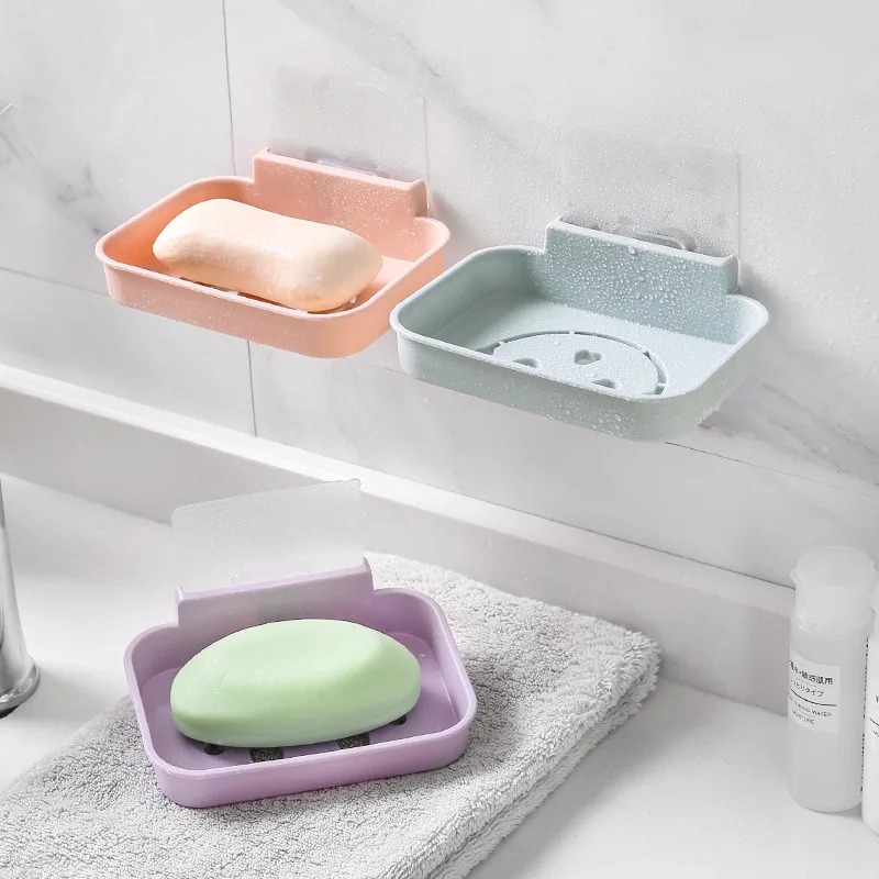 

Cute Smile shape Soap Box with Cover Draining Practical Easy Clean Soap Dish Bathroom Candy colors Soaps Dish Box