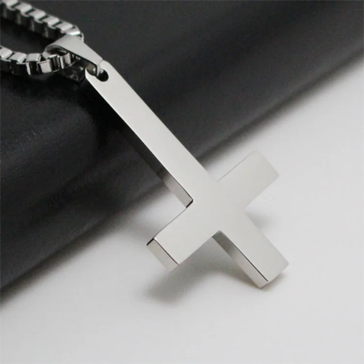 

SAF-Silver 316L Stainless Steel Inverted Cross Titanium steel Pendant Necklace Lucifer Satan Fashion Vintage Punk Jewelry