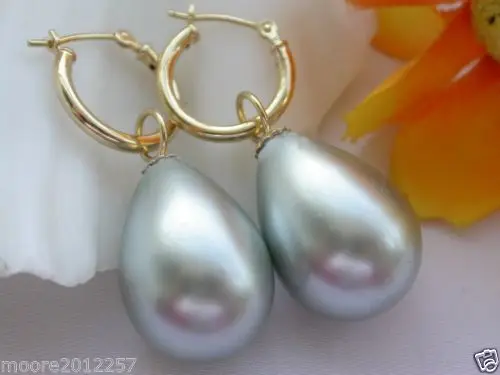 

FREE SHIPPING HOT sell new Style >>>>16mm Drop tear gray south sea shell pearl dangle earring