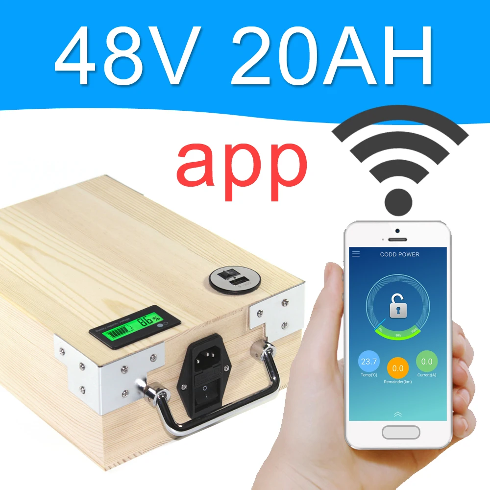 APP 48V 20AH Electric bike LiFePO4 Battery Pack Phone control Electric bicycle Scooter ebike Power 1000W Wood APP 48V 20AH Electric bike LiFePO4 Battery Pack Phone control Electric bicycle Scooter ebike Power 1000W Wood
