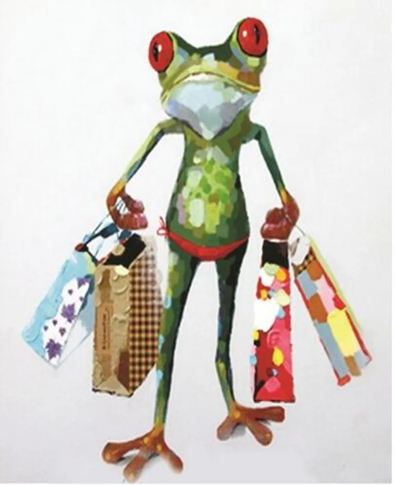 

Large Shopping Frog Cartoon Painting Knife Pictures Modern Home Decor Art Hand-painted Abstract Animal Oil Paintings on Canvas