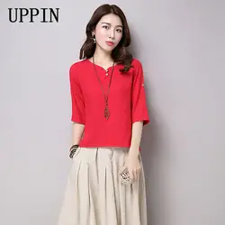 Uppin сорочка femme женская одежда 2017 дамы холщовые блузы рубашки vintage fashion женщины clothing хлопка блузка плюс размер топы