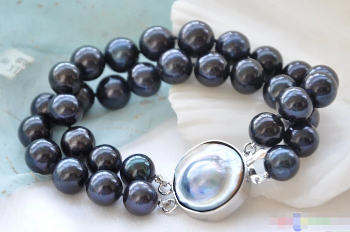 

hot sale FREE SHIPPING ****** 2ROW 8" 12mm ROUND BLACK FRESHWATER PEARL BRACELET MABE