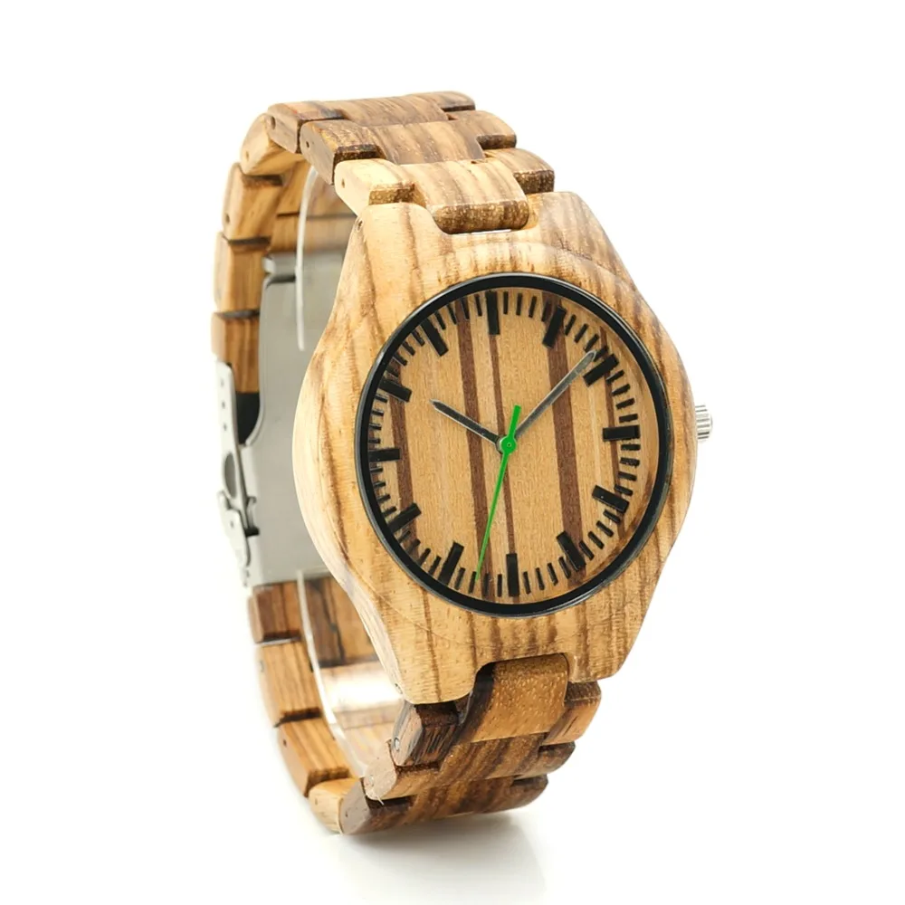 BOBO BIRD L-K28 Silver Needles Dial Face Zebra Wooden Male Watch Fashion Men-sized Green Second Hour Quartz Watch for Men