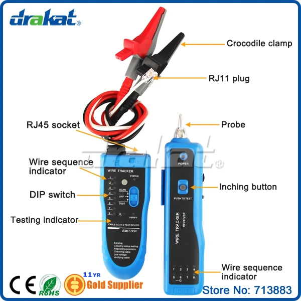 

Portable Cable tracker RJ45 RJ11 with Alligator Clip