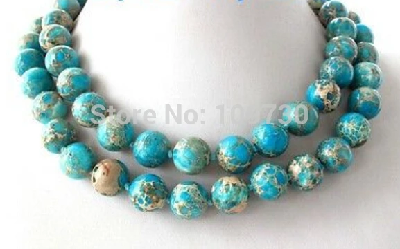 

Jewelr 003014 14mm Blue Round Imperial Jasper Necklace 34