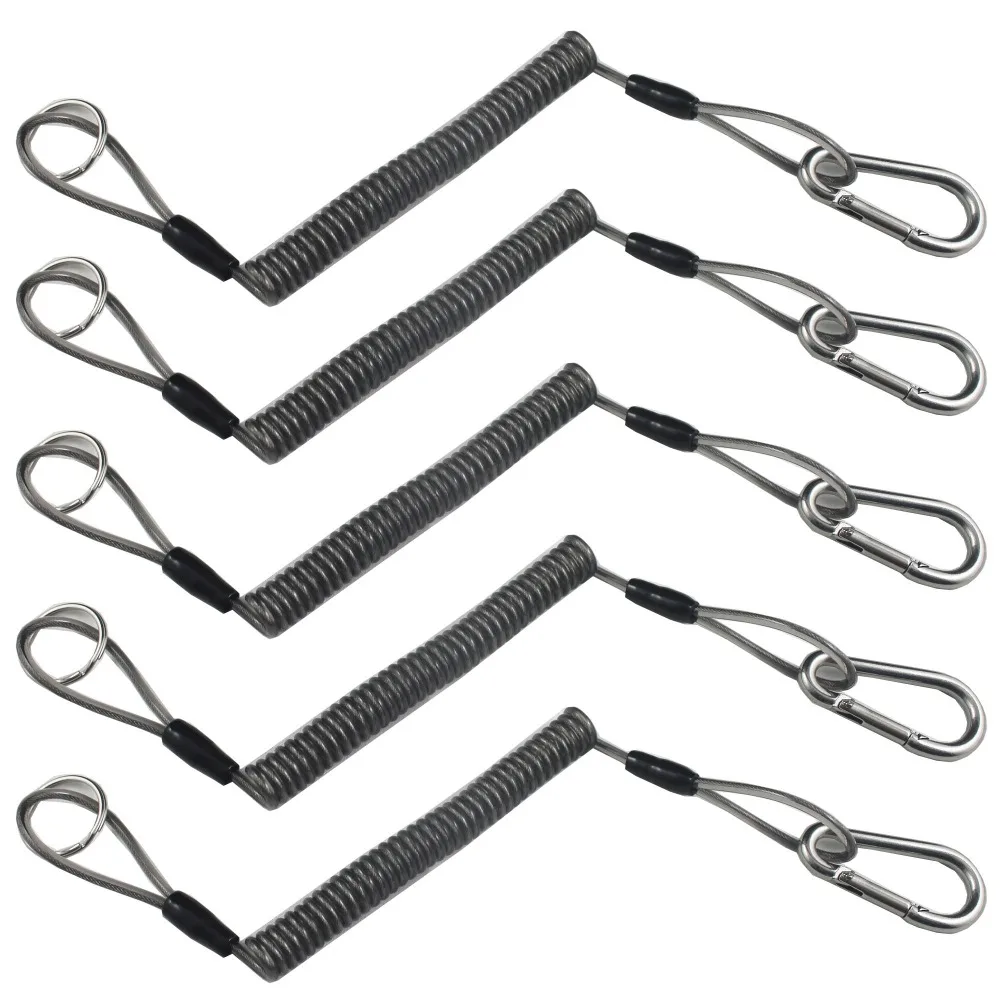 5 X Fishing Pliers stainless steel Lanyard Steel Coil Tether Coil