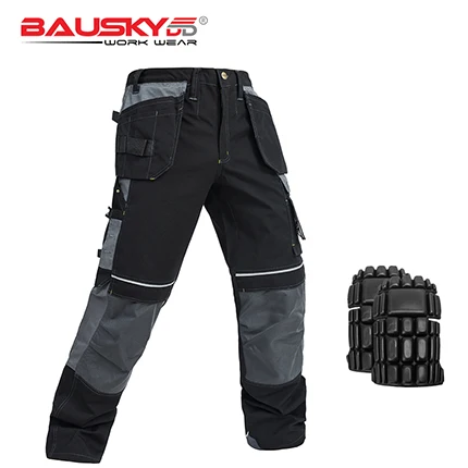 Мужские Прочные напольные слои рабочие брюки инструмент брюки с наколенниками - Цвет: B125-Black