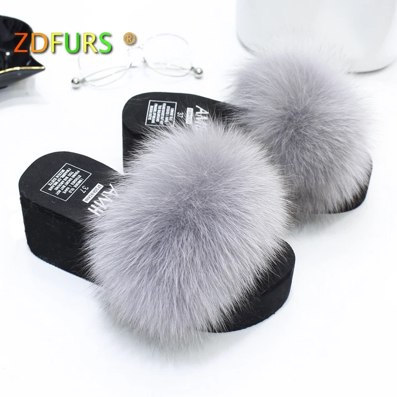 Шлепанцы ZDFURS * 2018 новинка пэчворк натуральный Лисий мех шлепанцы плоские мягкие
