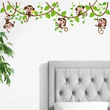 Обезьян виниловые наклейки детские животные растения росписи обоев для мальчиков и девочек Детская домашняя спальня питомник декора 50 см x ...(China)