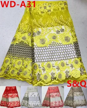 

5yards african french lace fabric with stone high quality latest african laces 2018 nigerian lace fabrics for dress WD-A31