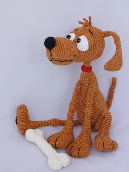 

Amigurumi Crochet the Dog with bone toy doll rattle baby gift