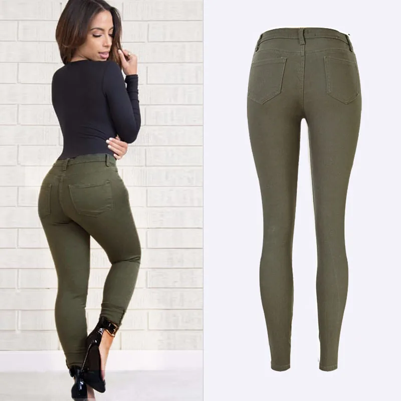 Зима Модные женские джинсовые джинсы с высокой талией армейские зеленые штаны для женщин рваные Узкие рваные джинсы брюки джинсы бойфренды