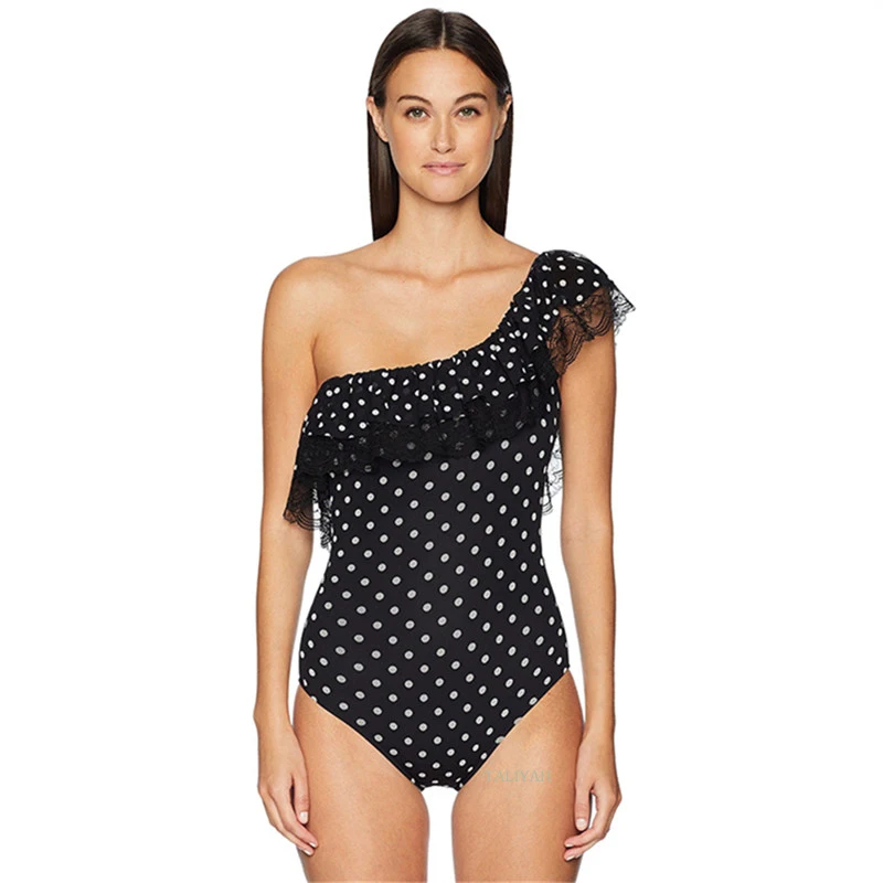 open shoulder polka dot one piece swimwear
