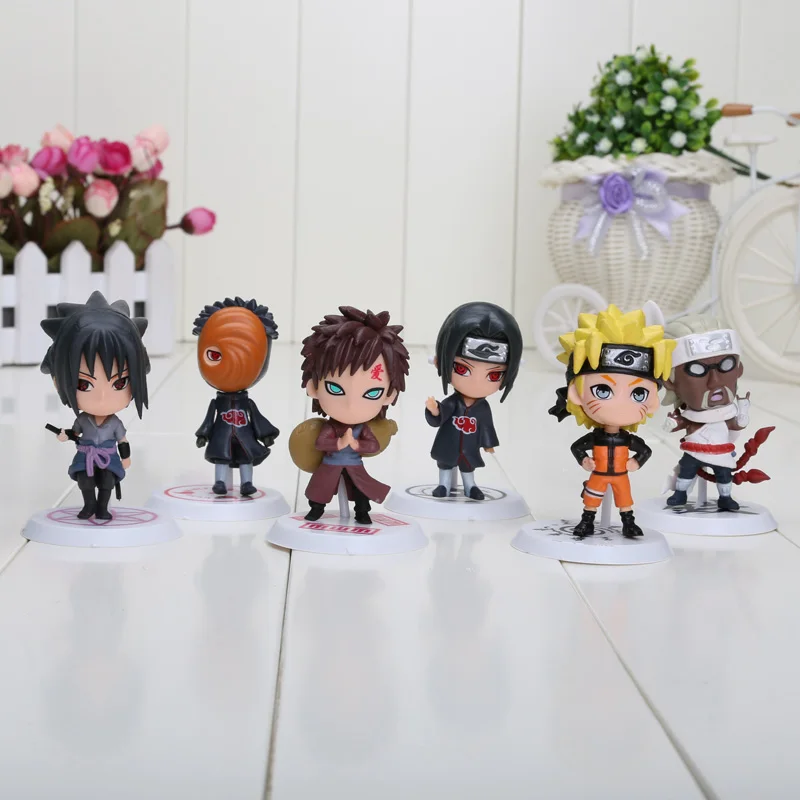 

6pcs/set 3inch Anime Naruto Q version Sasuke Uchiha Itachi Luo Figures PVC Toys Doll Model Collection