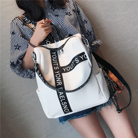 Bolsa de Viagem Mochila Feminina Novo Coreano Selvagem Escola Vento Estudante Bolsa Casual Cor Carta