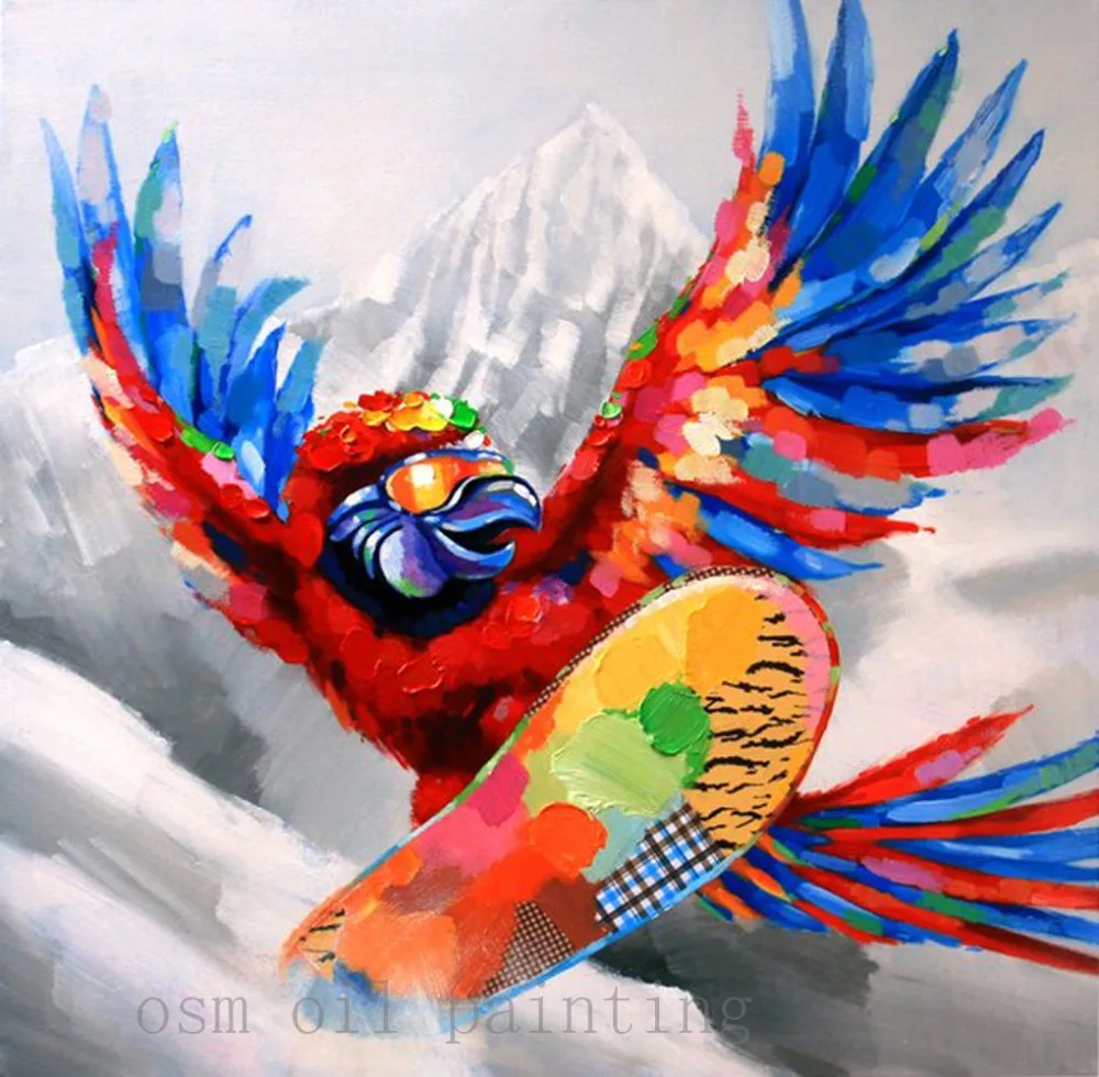 

Hand Painted Eagle Animal Wall Art Decorative Pictures Handmade Colorful Sporty Bird Oil Painting on Canvas for Living Room
