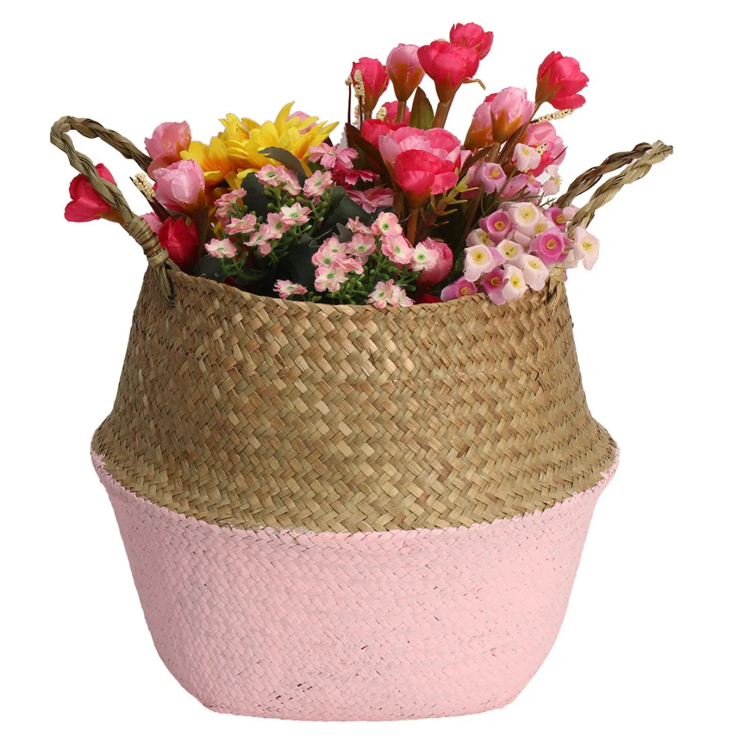 1x Seagrass Belly Storage Basket Shopping Bag Box Organizer Plant Pot