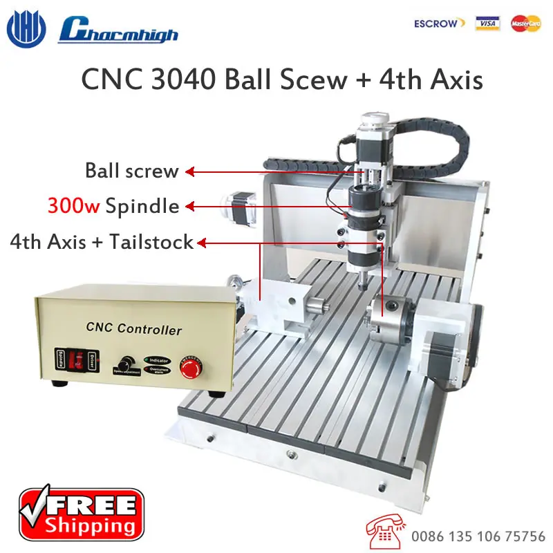 

Ball screw 4 Axis USB Controller CNC3040 300w Air cooled Spindle Laptop Mini CNC Router 3D CNC Engraving Machine 110v / 220v
