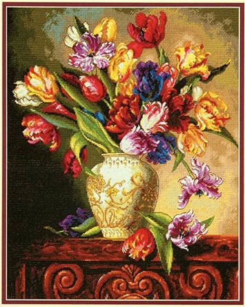 CS-1949 Cross Stitch Kit Parrot Tulips Tulip Flowers Flower in Vase dim 35305